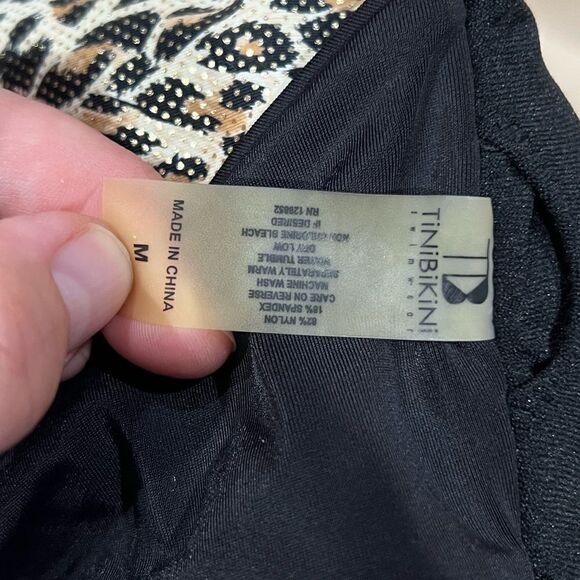 TiniBikini Leopard Shiny Gold Strapless Two Piece Bikini Swimwear Women’s Medium - Picture 2 of 5